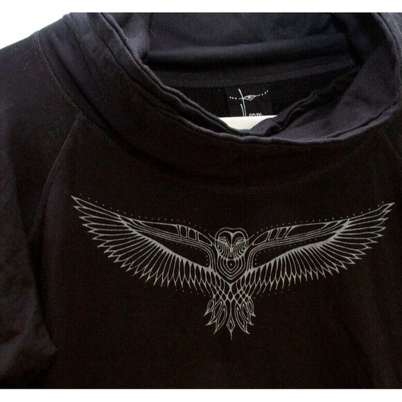 Leon Designs Bambou Cowl Neck Sweatshirt Owl & Feather Graphic XL Goth Grunge - Picture 2 of 6